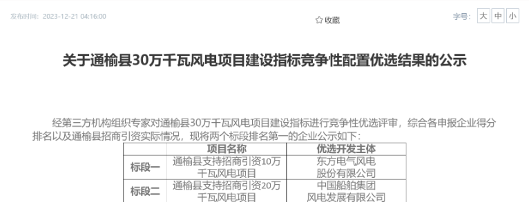 中船風(fēng)電、東方風(fēng)電獲風(fēng)電項目競配指標
